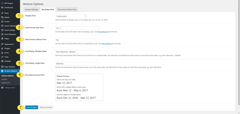 Run Dates Display Settings Panel – Venture Event Manager Documentation